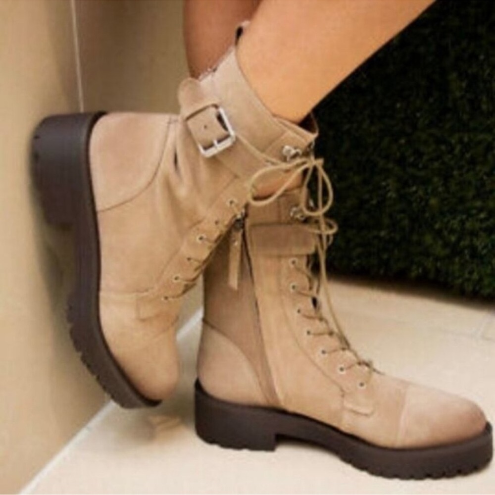 Sam Edelman Combat Boots Junip Lug Sole Lace Up Chunky Moto Safari Tan size 8.5